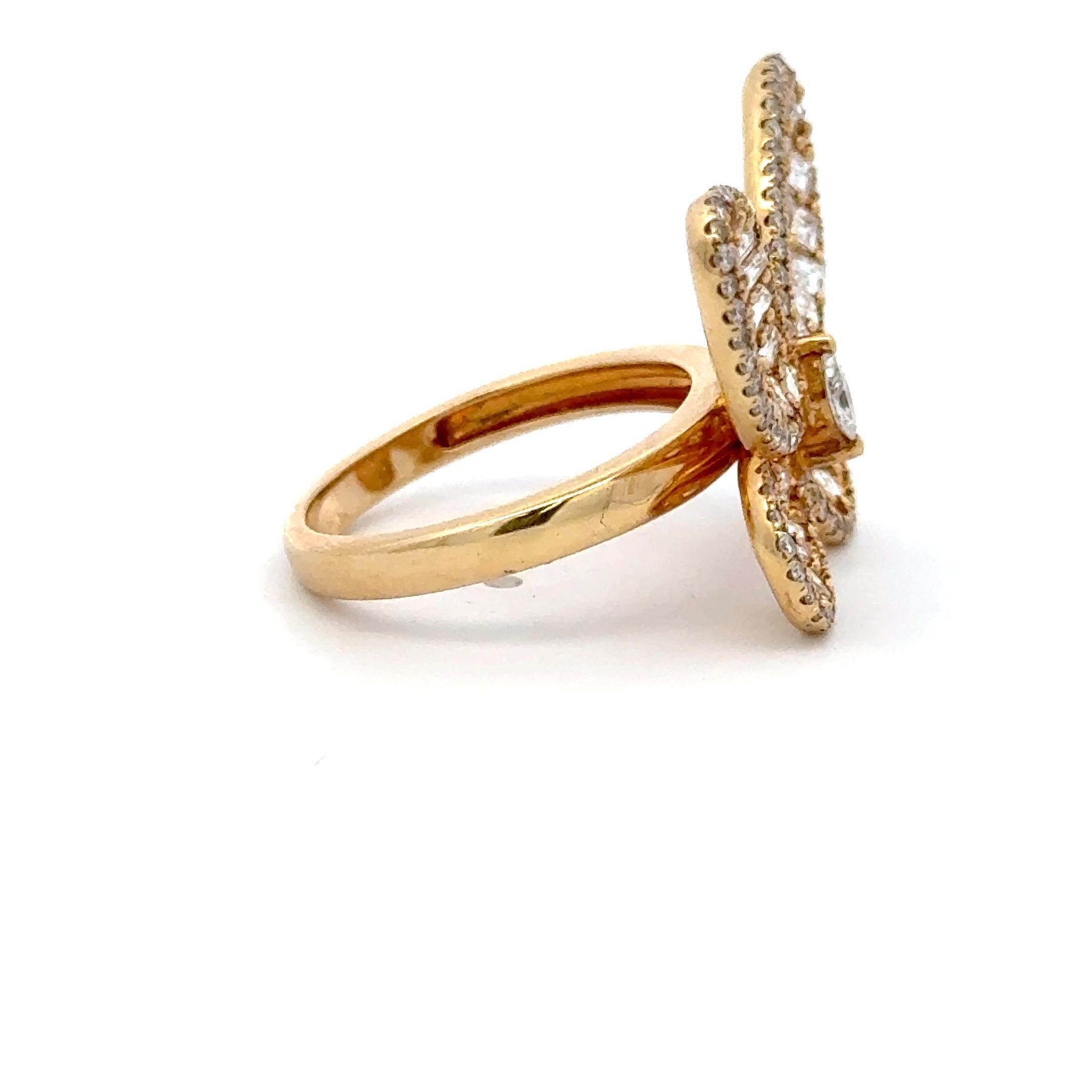 Marquise Assher Cut & Round Diamond Butterfly Cocktail Ring 1.70 CTS 18KT Gold For Sale 3
