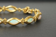 Marquise Australian White Fire Opal Gold Bezel Link Bracelet