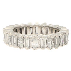 Vintage Marquise & Baguette-Cut Diamond Full Eternity Ring in 18K White Gold