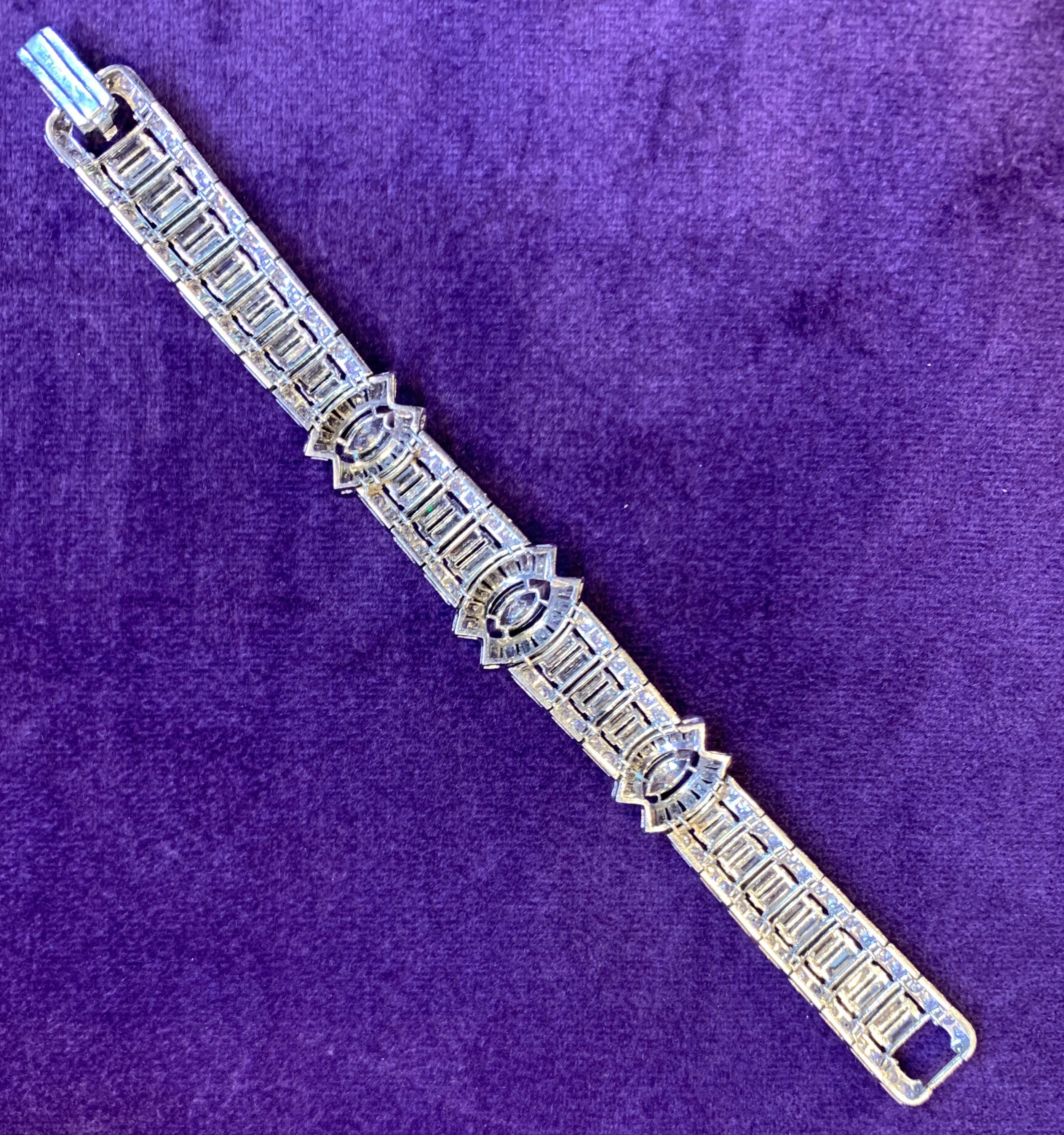 Women's Marquise & Baguette Cut Diamond Three Row Bracelet For Sale