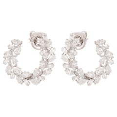 Marquise Baguette Diamond Hoop Earrings 10 Karat White Gold Handmade Jewelry