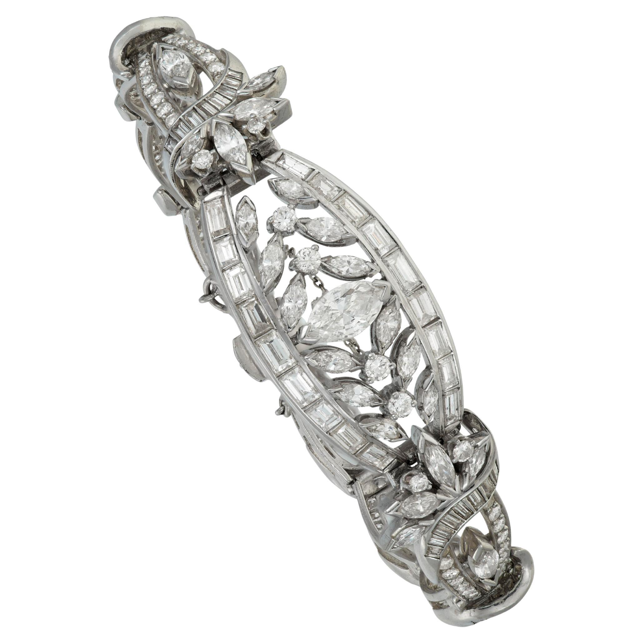 Marquise Baguette Round Single Cut Platinum White Gold Elegant Diamond Bracelet