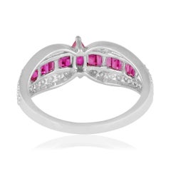 Marquise Baguette Ruby Gemstone Dome Ring Diamond 14 Karat White Gold Jewelry