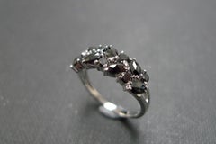 Marquise Black Diamond and Round Black Diamond Wedding Ring in 18K White Gold