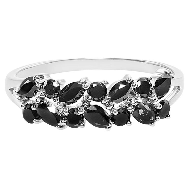 Marquise Black Diamond and Round Black Diamond Wedding Ring in 18K White Gold For Sale