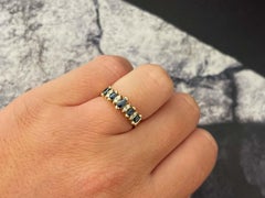 Marquise Blue Sapphire and Diamond Band Ring in 14k Yellow Gold