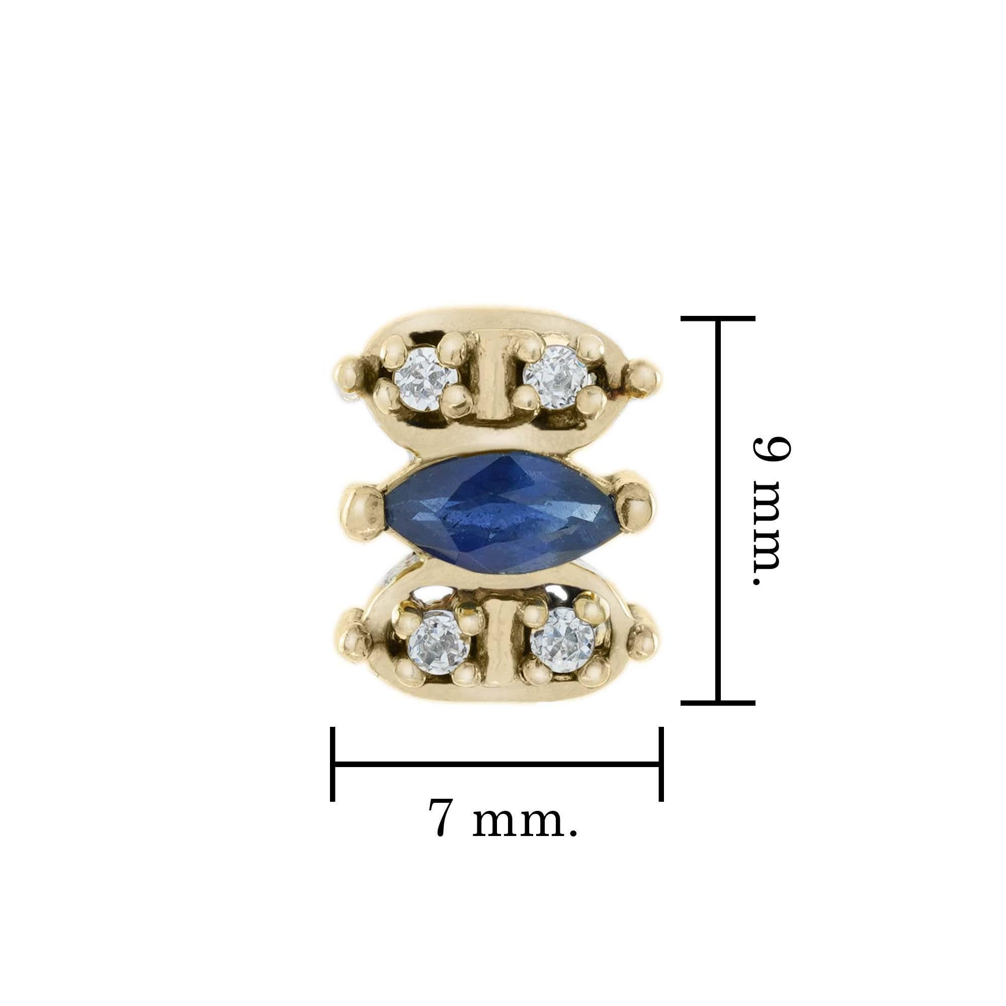Marquise Blue Sapphire and Diamond Vintage Style Stud Earrings in Solid 9K Gold In New Condition For Sale In Bangkok, TH