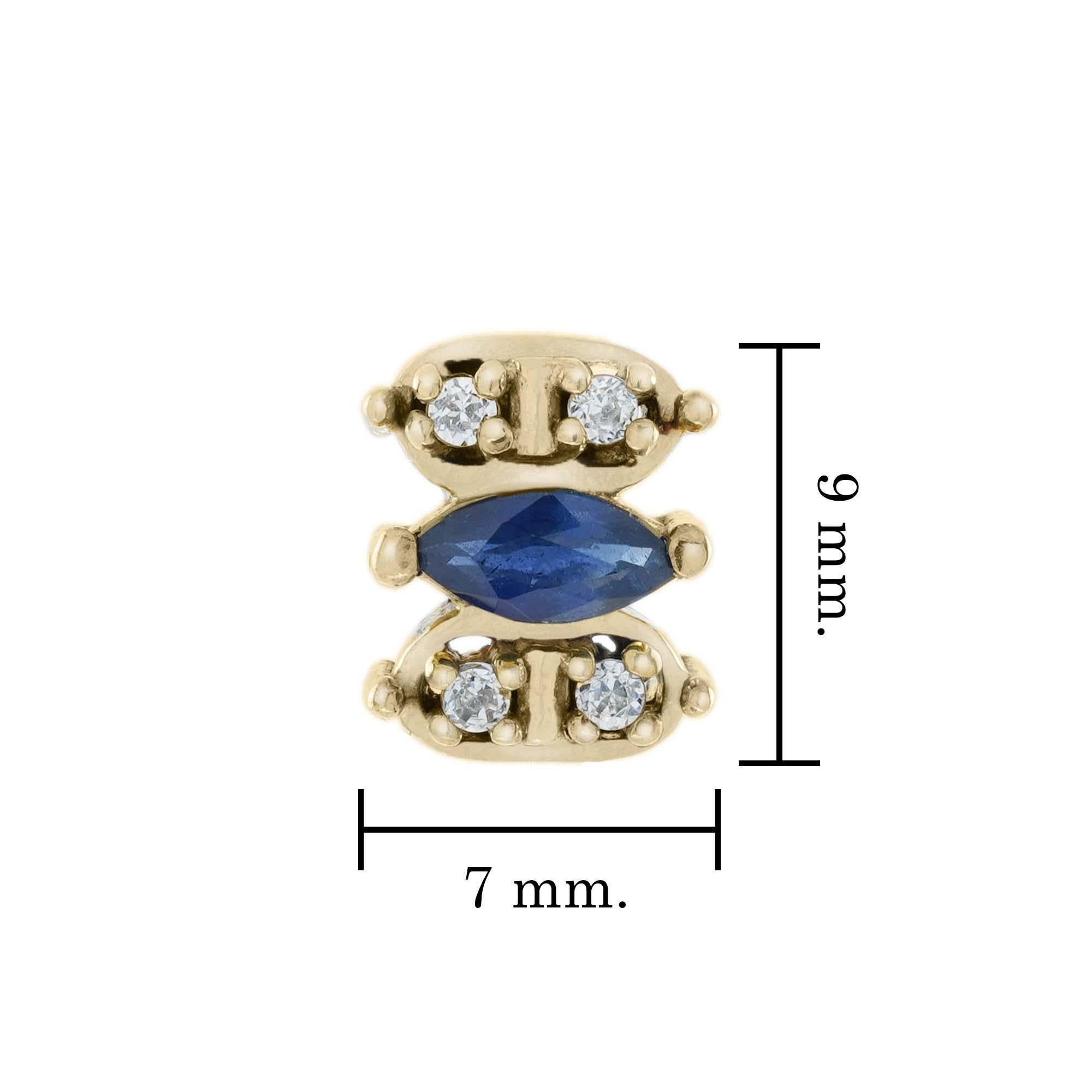 Marquise blauer Saphir und Diamant Vintage-Stil Ohrstecker in massivem 9K Gold im Zustand „Neu“ im Angebot in Bangkok, TH