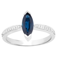 Marquise Blauer Saphir Ring mit Diamanten 1,44 Karat 14K Weißgold