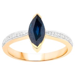 Marquise Blue Sapphire Ring With Diamonds 1.44 Carats 14K Yellow Gold
