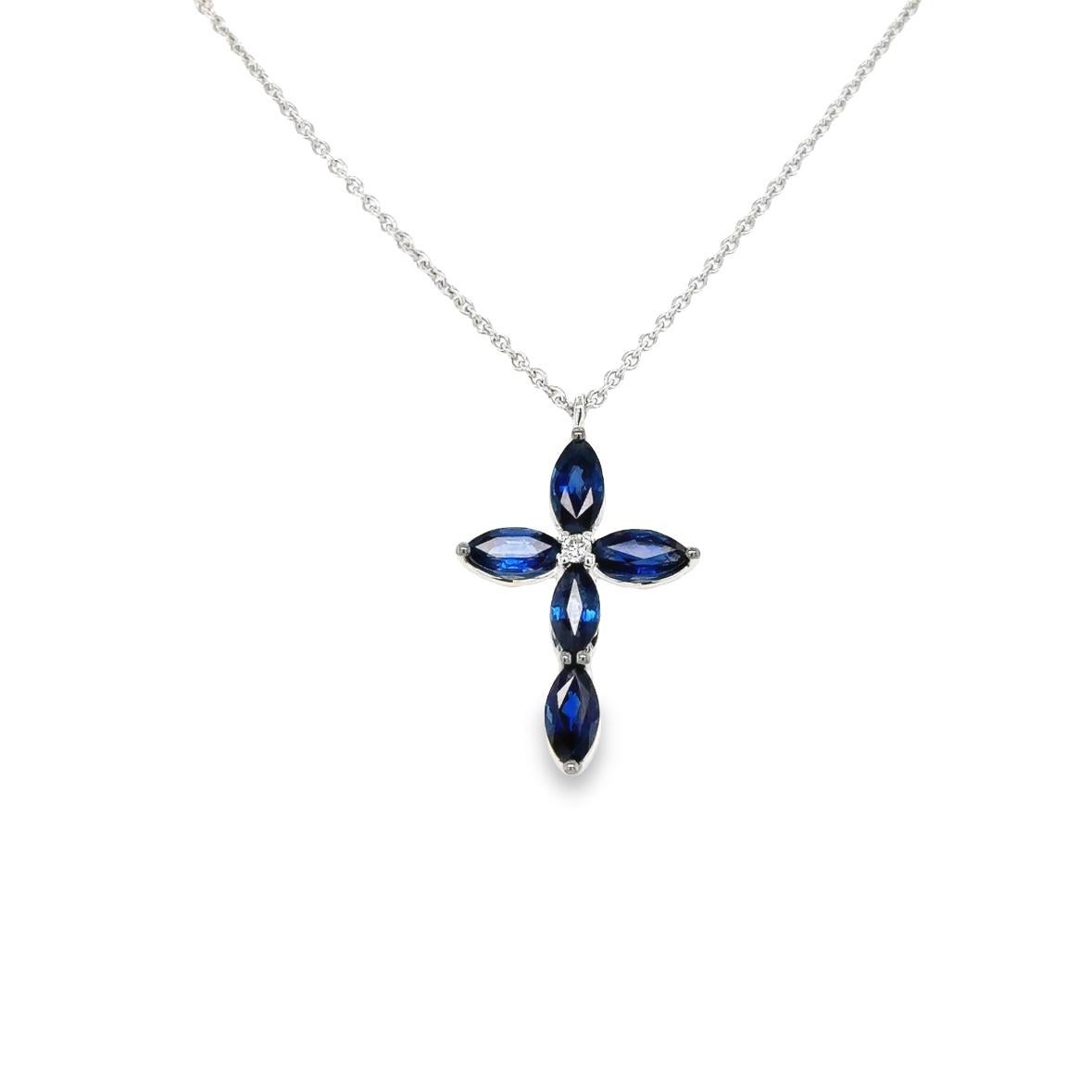 Marquise Cut Marquise Blue Sapphires  Necklace For Sale