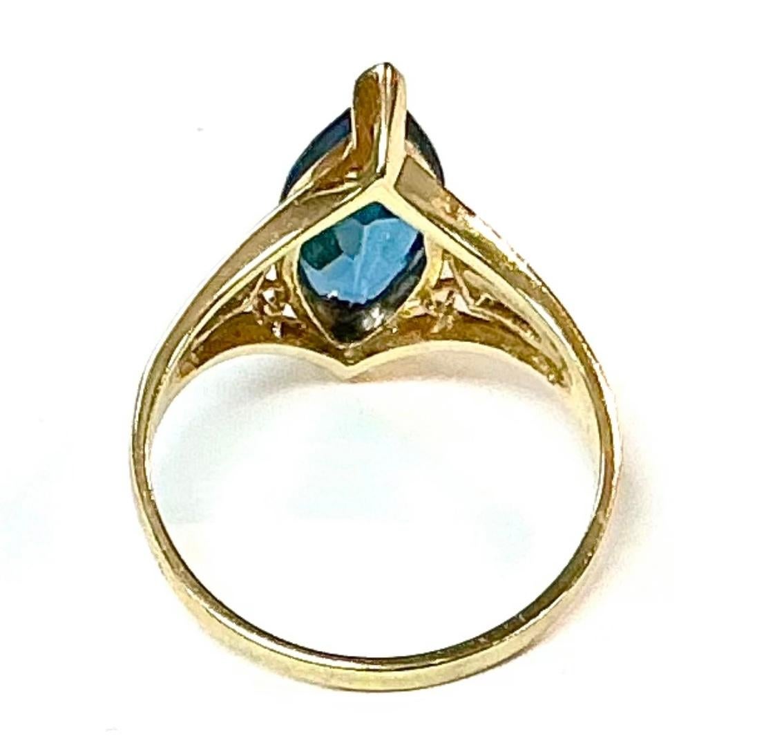Marquise Cut Marquise Blue Topaz 14K Yellow Gold Ring For Sale