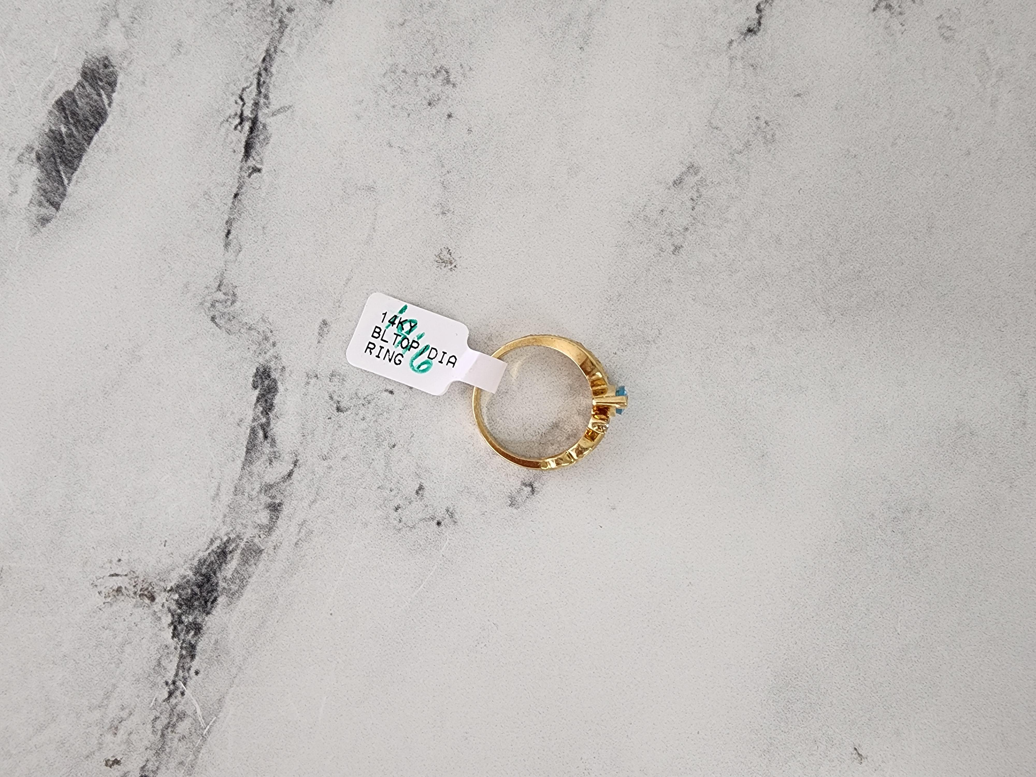 Marquise Blauer Topas Ring mit Diamant-Akzenten 14k Gelbgold für Damen oder Herren im Angebot