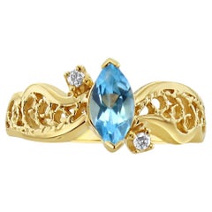 Marquise Blauer Topas Ring mit Diamant-Akzenten 14k Gelbgold
