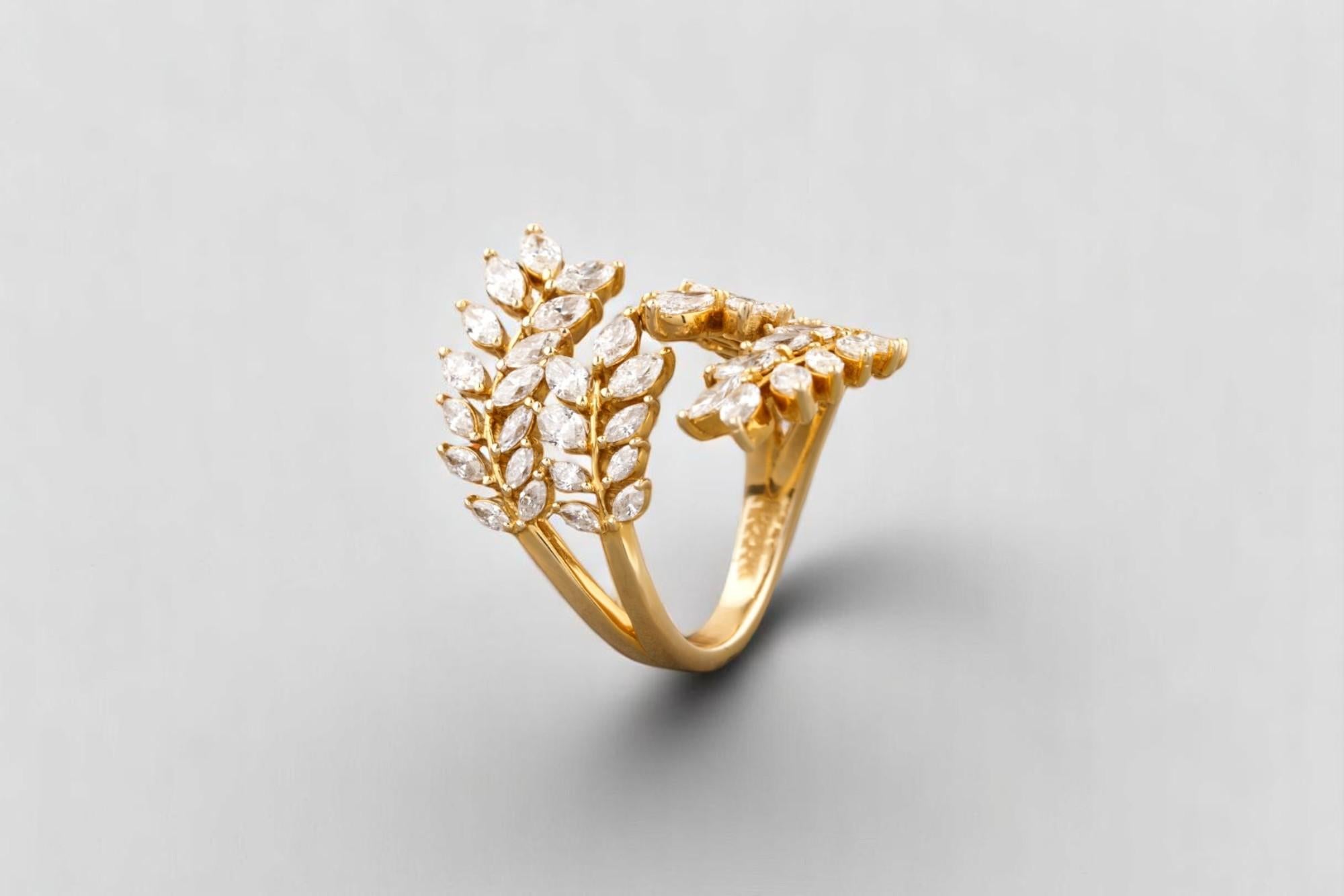 Marquise Zweige & Blätter Diamantring in 14K massivem Gold (zertifiziert) im Zustand „Neu“ im Angebot in New Delhi, DL