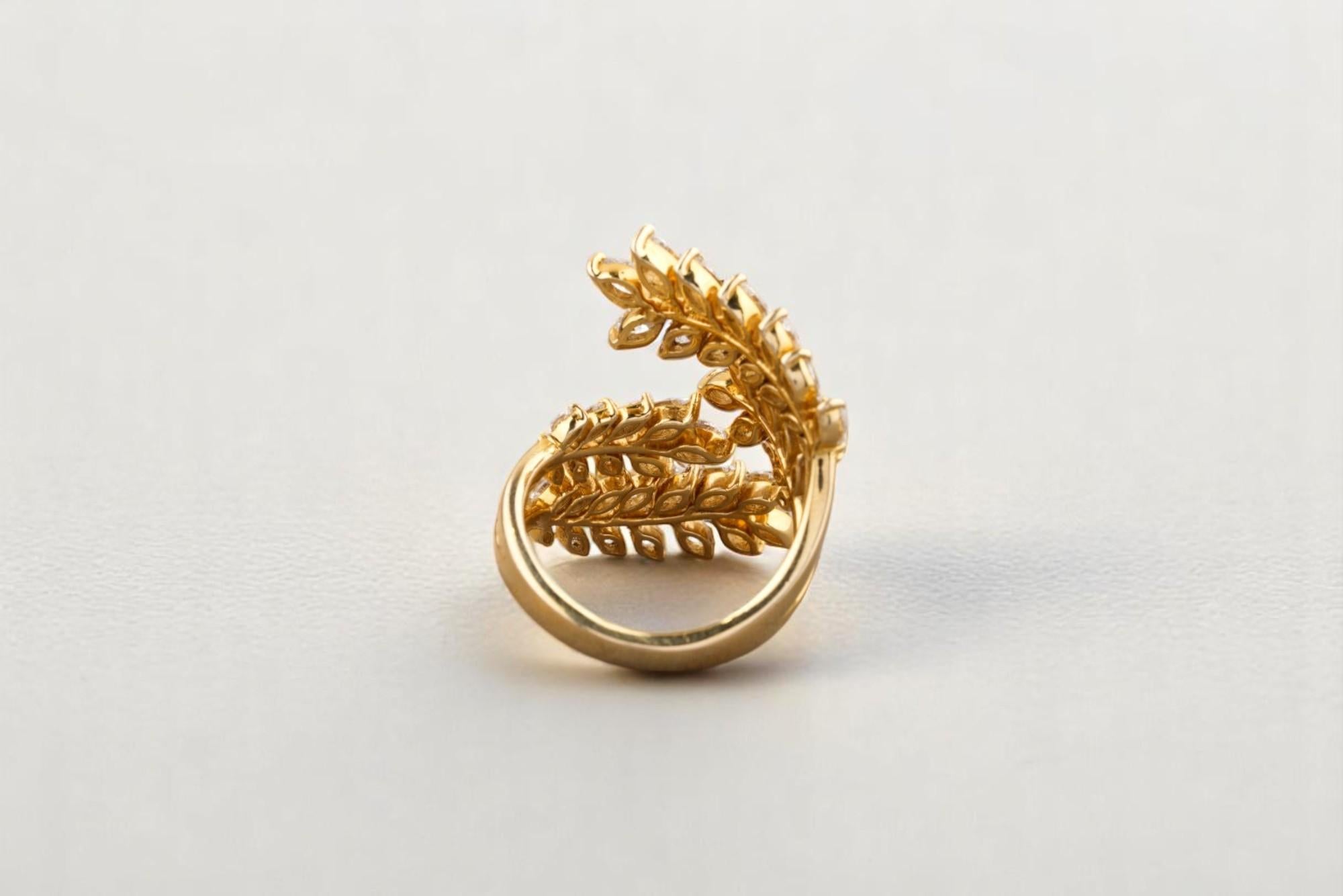 Marquise Zweige & Blätter Diamantring in 14K massivem Gold (zertifiziert) Damen im Angebot