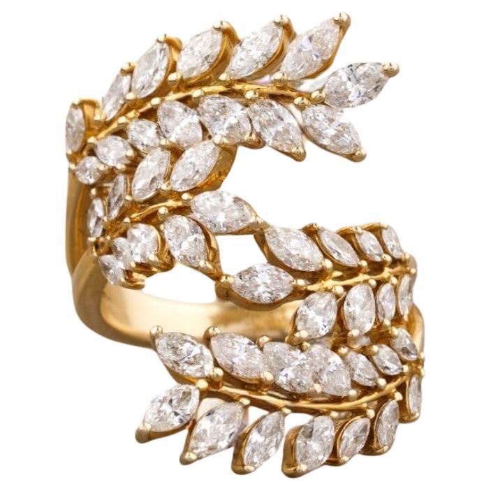 Marquise Zweige & Blätter Diamantring in 14K massivem Gold (zertifiziert)
