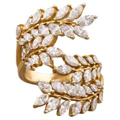 Marquise Branches & Leaves Diamond Ring in 14K Solid Gold (Certified)
