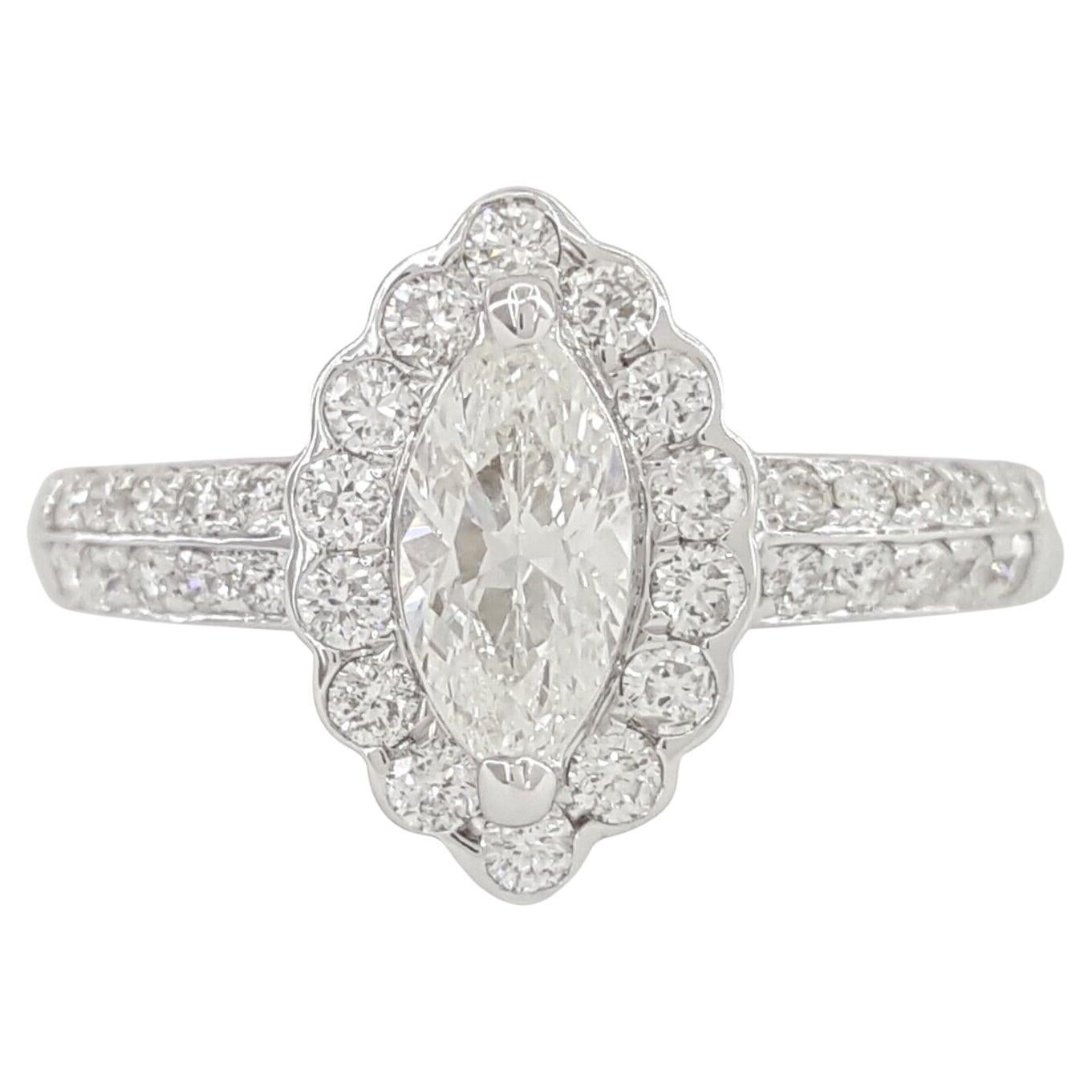 Marquise Brilliant Cut Diamond Halo 14k White Gold Engagement Ring For ...