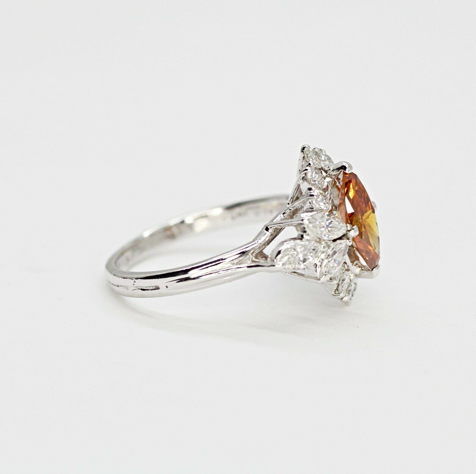 Marquise Cut Marquise Brilliant Fancy Orangy-Brown Color, SI2 in Clarity Diamond Ring