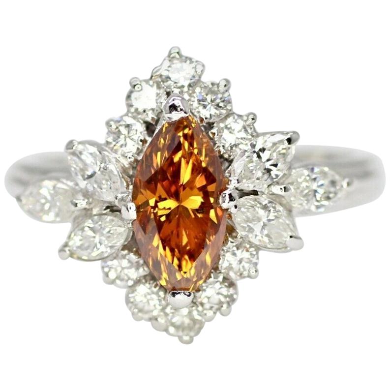 Marquise Brilliant Fancy Orangy-Brown Color, SI2 in Clarity Diamond Ring