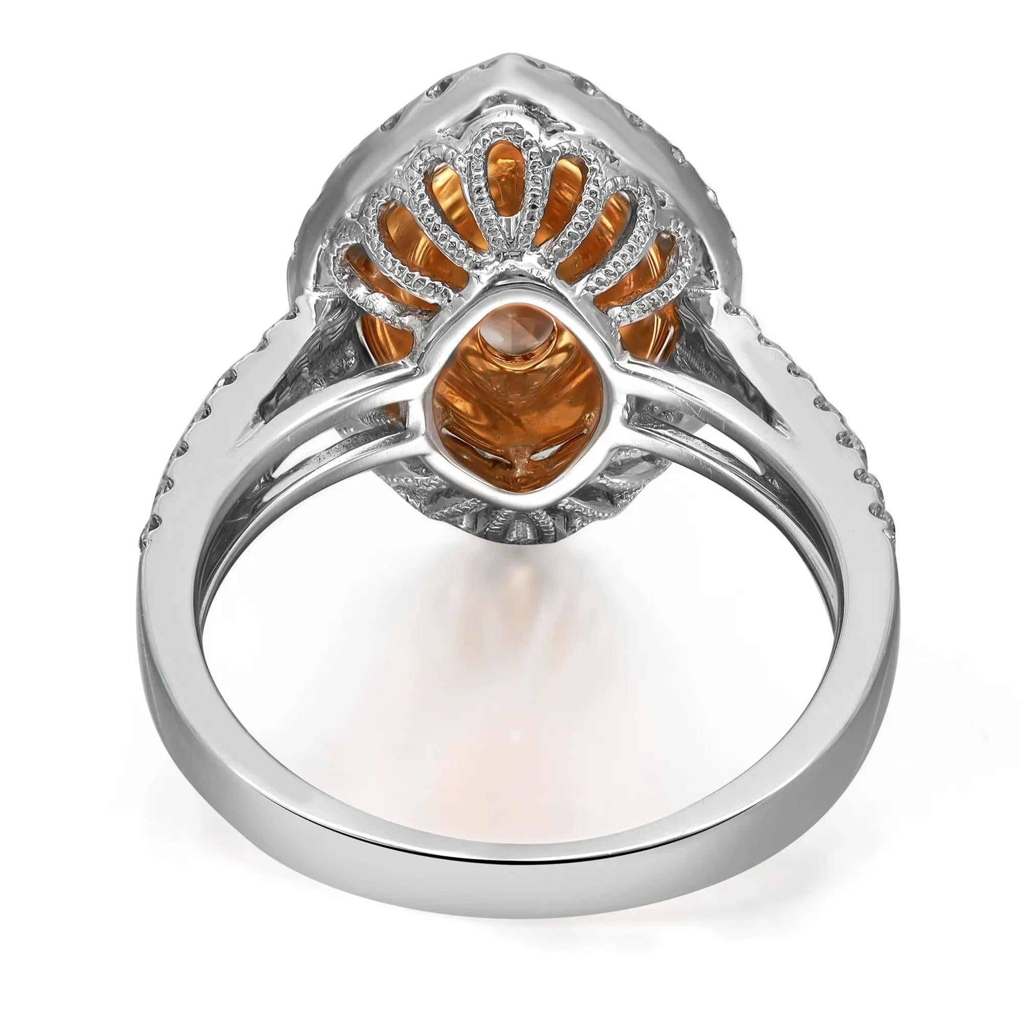 Modern Marquise Brown Yellow & White Diamond Cocktail Ring 18K White Gold Size 6.5 For Sale