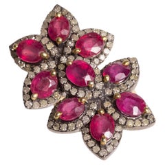 Marquise Burmese Pink Rubies and Diamond Flower Cocktail Ring