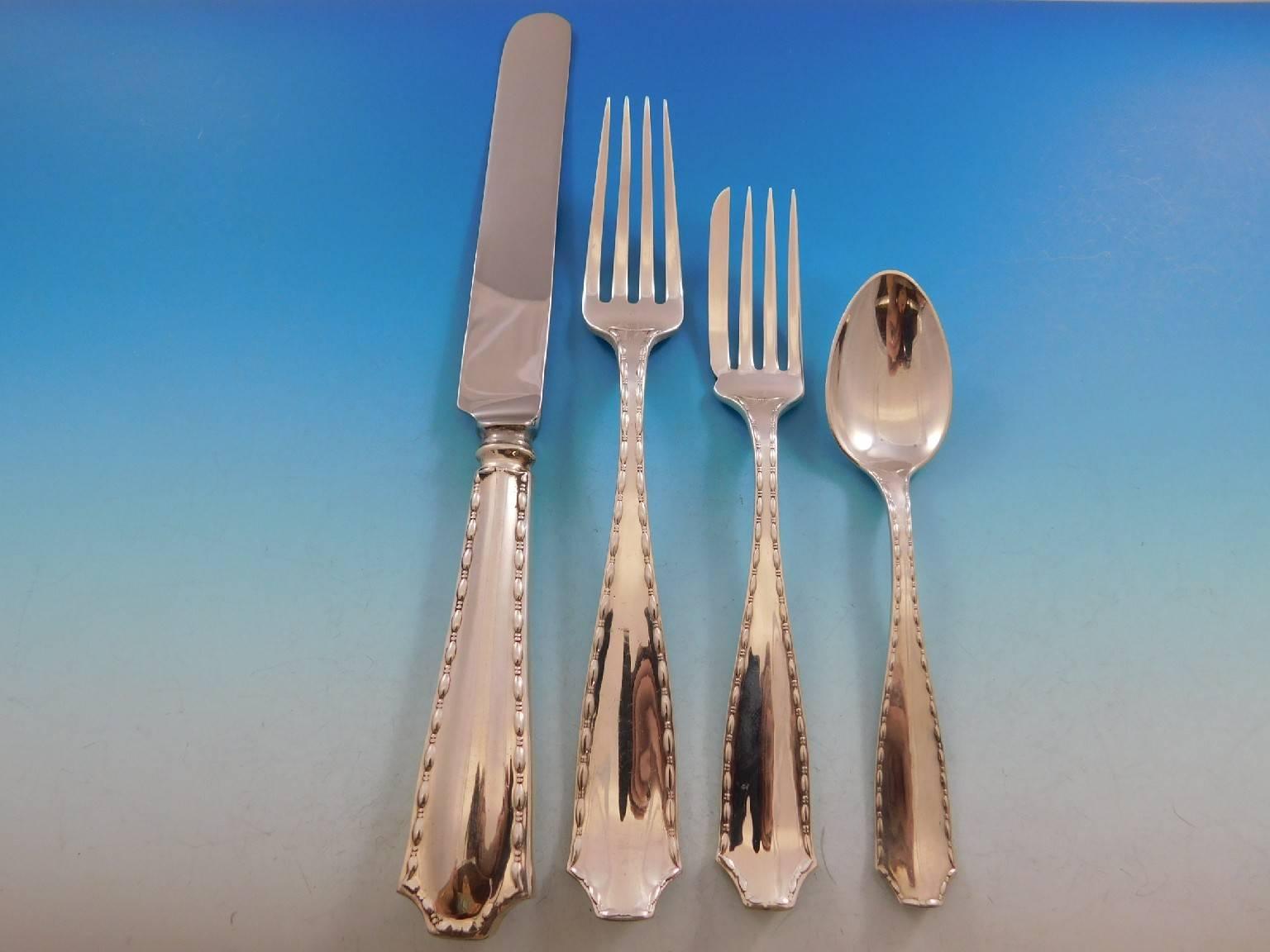 Beautiful marquise by Tiffany & Co. Sterling silver dinner size flatware set, 84 pieces. This set includes:

12 dinner size knives, 10 1/4