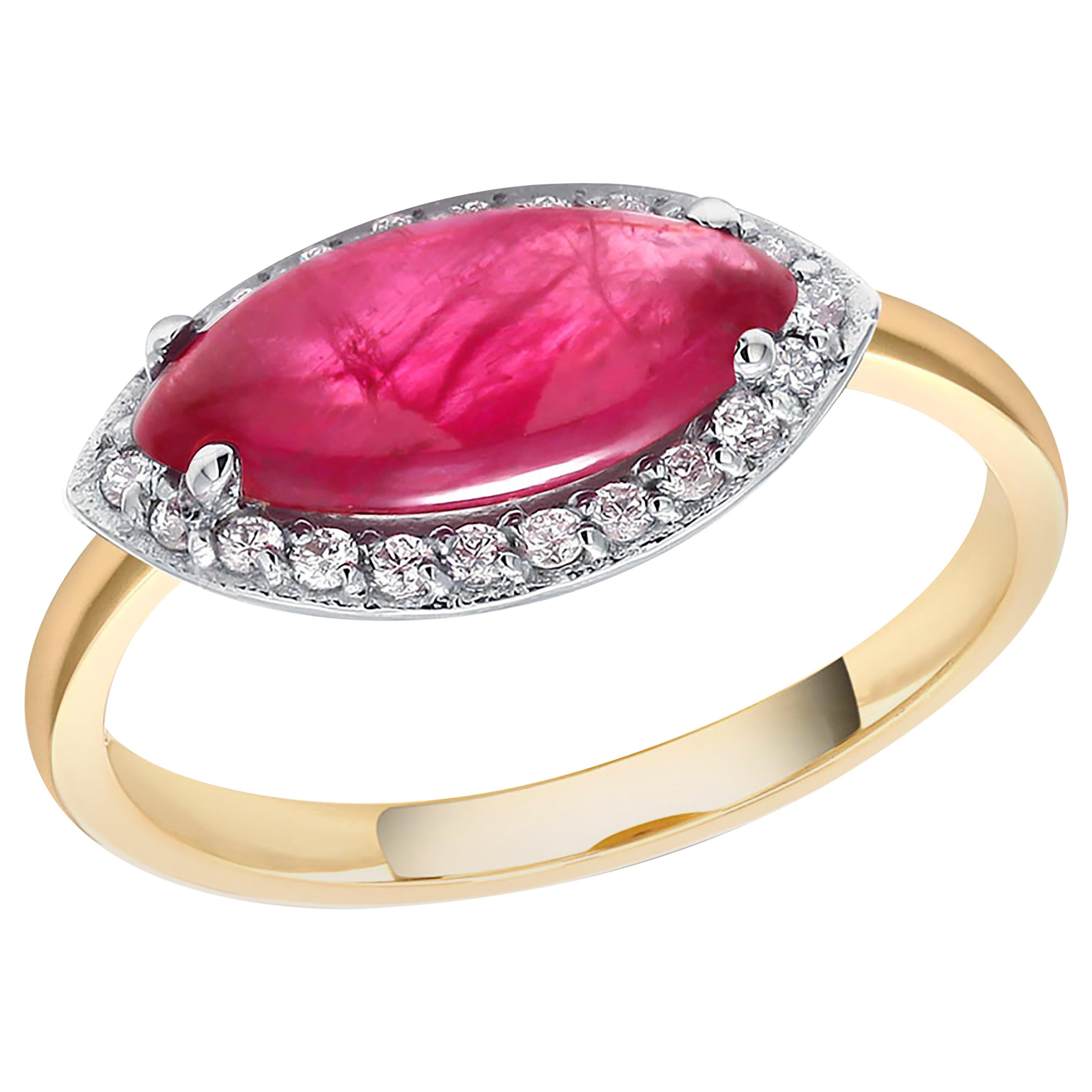 Marquise Cabochon Ruby Set in 18 Karat Yellow and White Gold Cocktail Ring