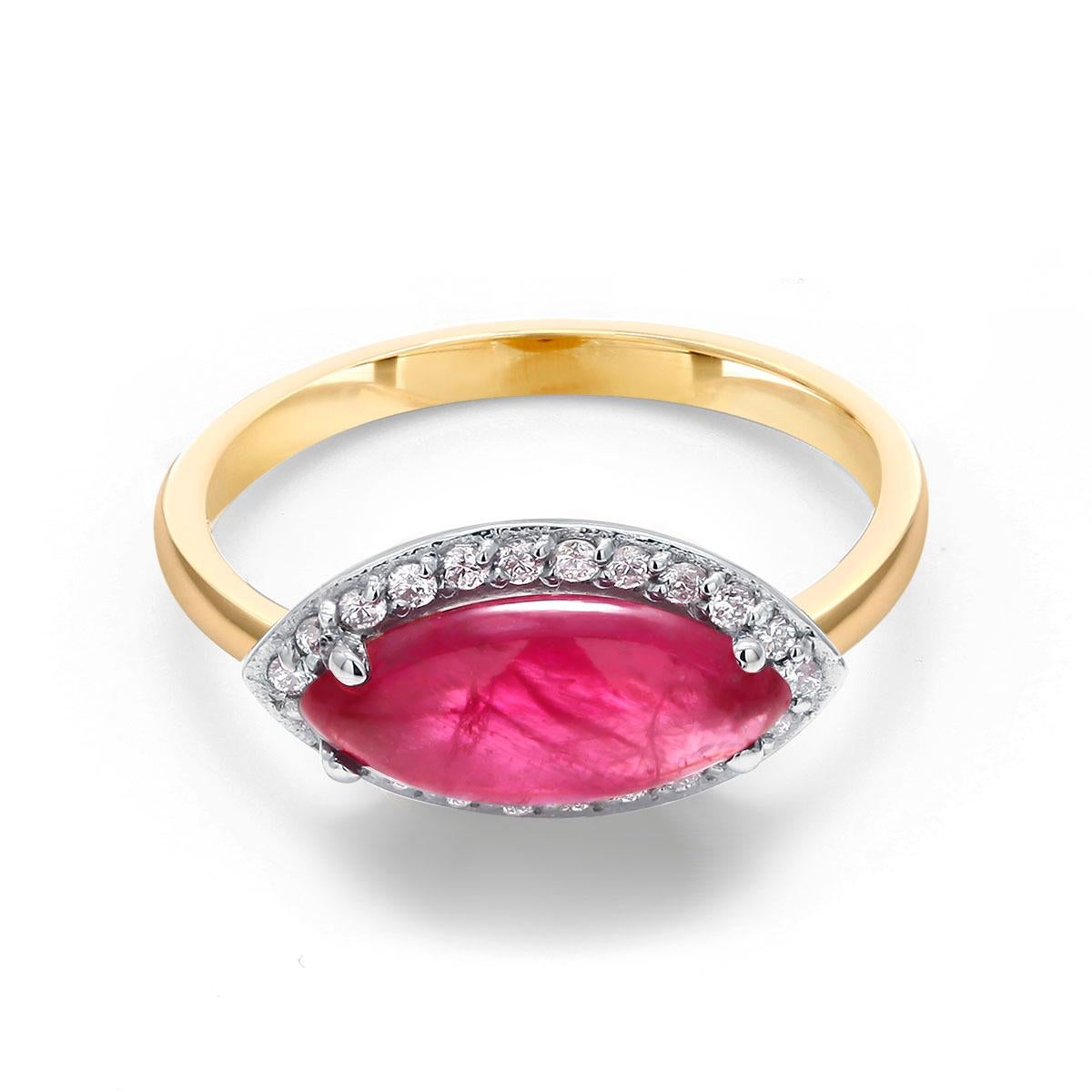 Marquise Cabochon Ruby Set in 18 Karat Yellow and White Gold Cocktail Ring 2