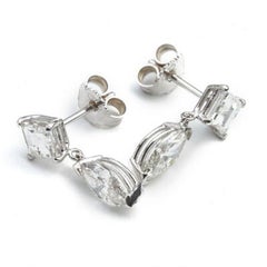 Marquise Carre 2.29 Carat Diamond 18 Karat White Gold Drop Earrings