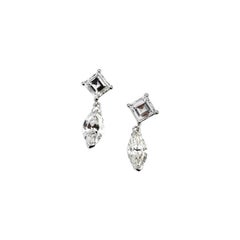 Marquise Carre 2.29 Carat Diamond 18 Karat White Gold Drop Earrings