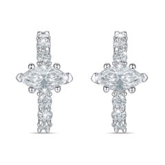 Orecchini Huggie con diamante centrale Marquise coltivato in laboratorio in oro 14K