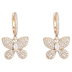 Marquise Center 14K Yellow Gold Pave Butterfly Drop Earrings