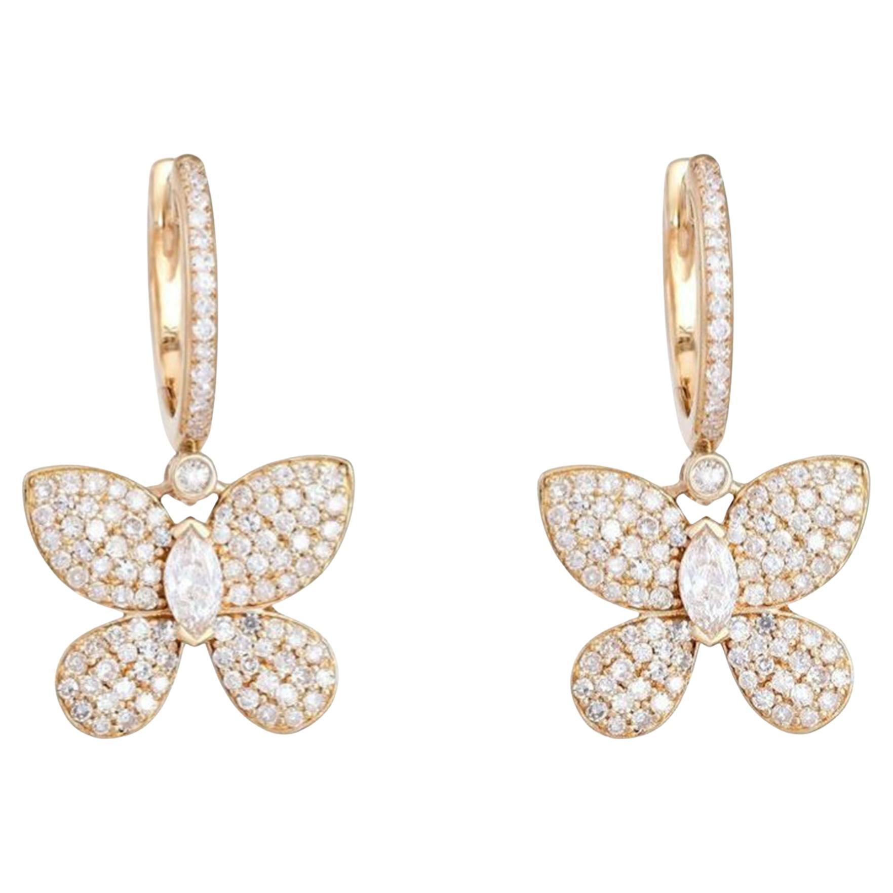 Marquise Center 14K(or 18k upon request)Yellow Gold Pave Butterfly Drop Earrings For Sale