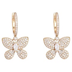 Marquise Center 14K(or 18k upon request)Yellow Gold Pave Butterfly Drop Earrings