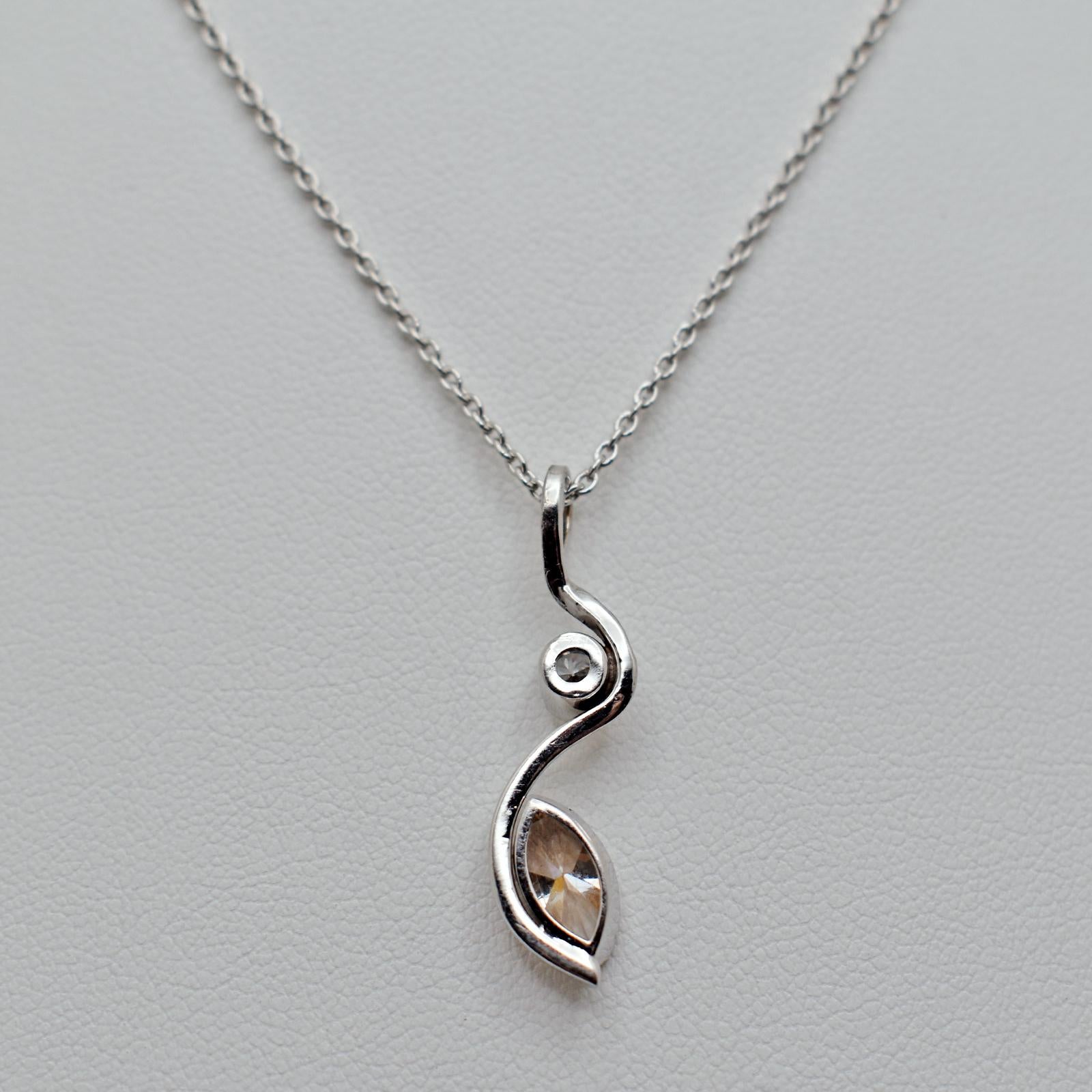 Contemporary Marquise Champagne Diamond 14 Karat White Gold Pendant Necklace For Sale
