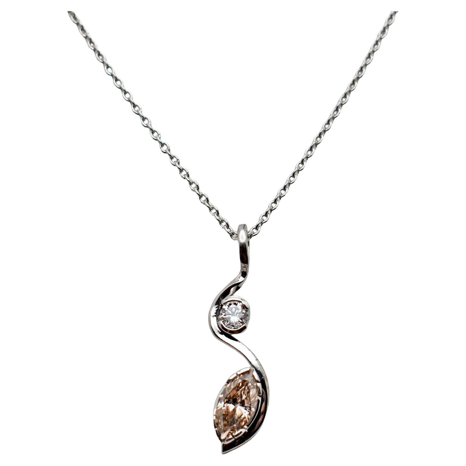 Marquise Champagne Diamond 14 Karat White Gold Pendant Necklace
