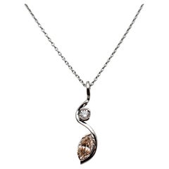 Marquise Champagne Diamond 14 Karat White Gold Pendant Necklace