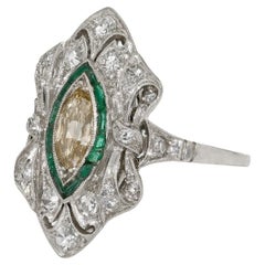 Antique Marquise Champagne Diamond Art Deco Filigree Engagement Ring