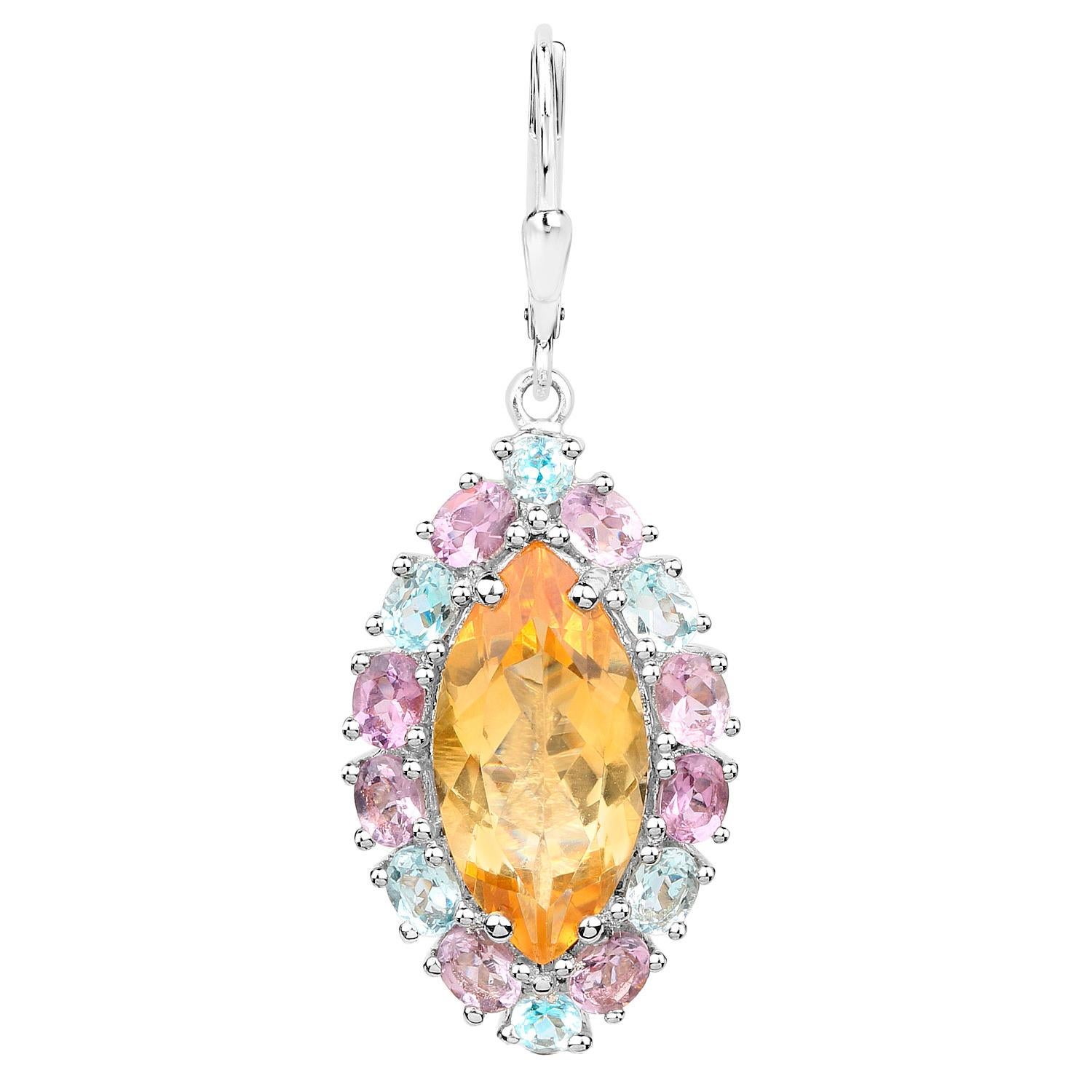 Marquise Cut Marquise Citrine Dangle Earrings Topaz and Amethyst 27 Carats For Sale
