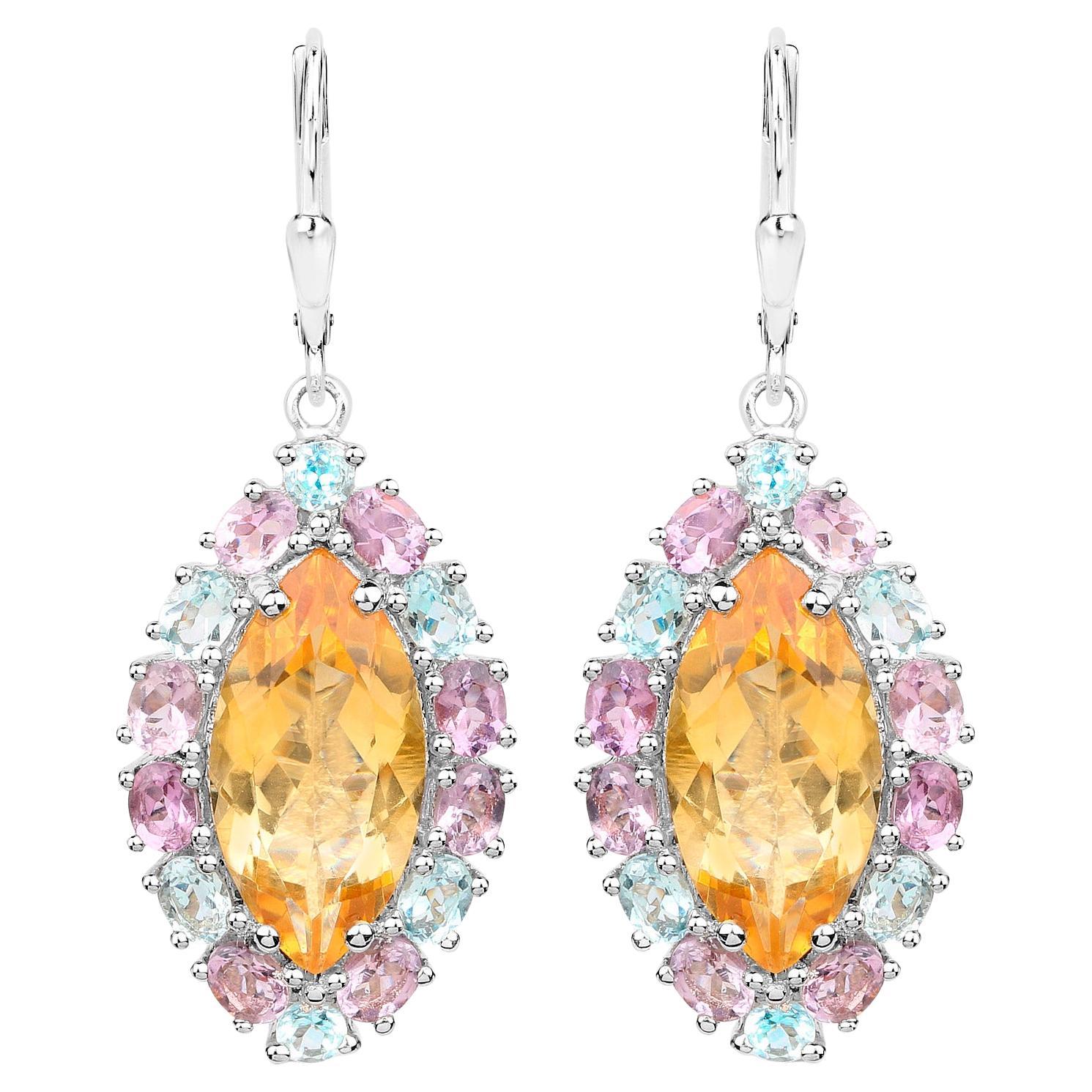 Marquise Citrine Dangle Earrings Topaz and Amethyst 27 Carats For Sale