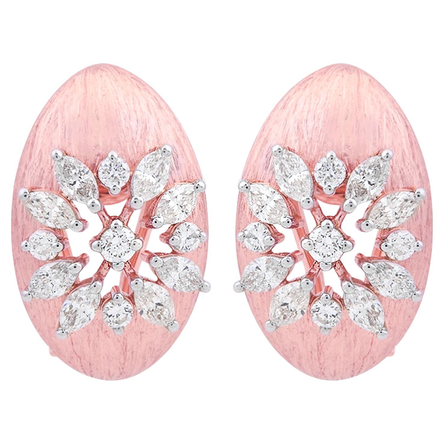 Orecchini Marquise Cluster Oval Diamond in oro rosa 14 carati Regalo di alta gioielleria