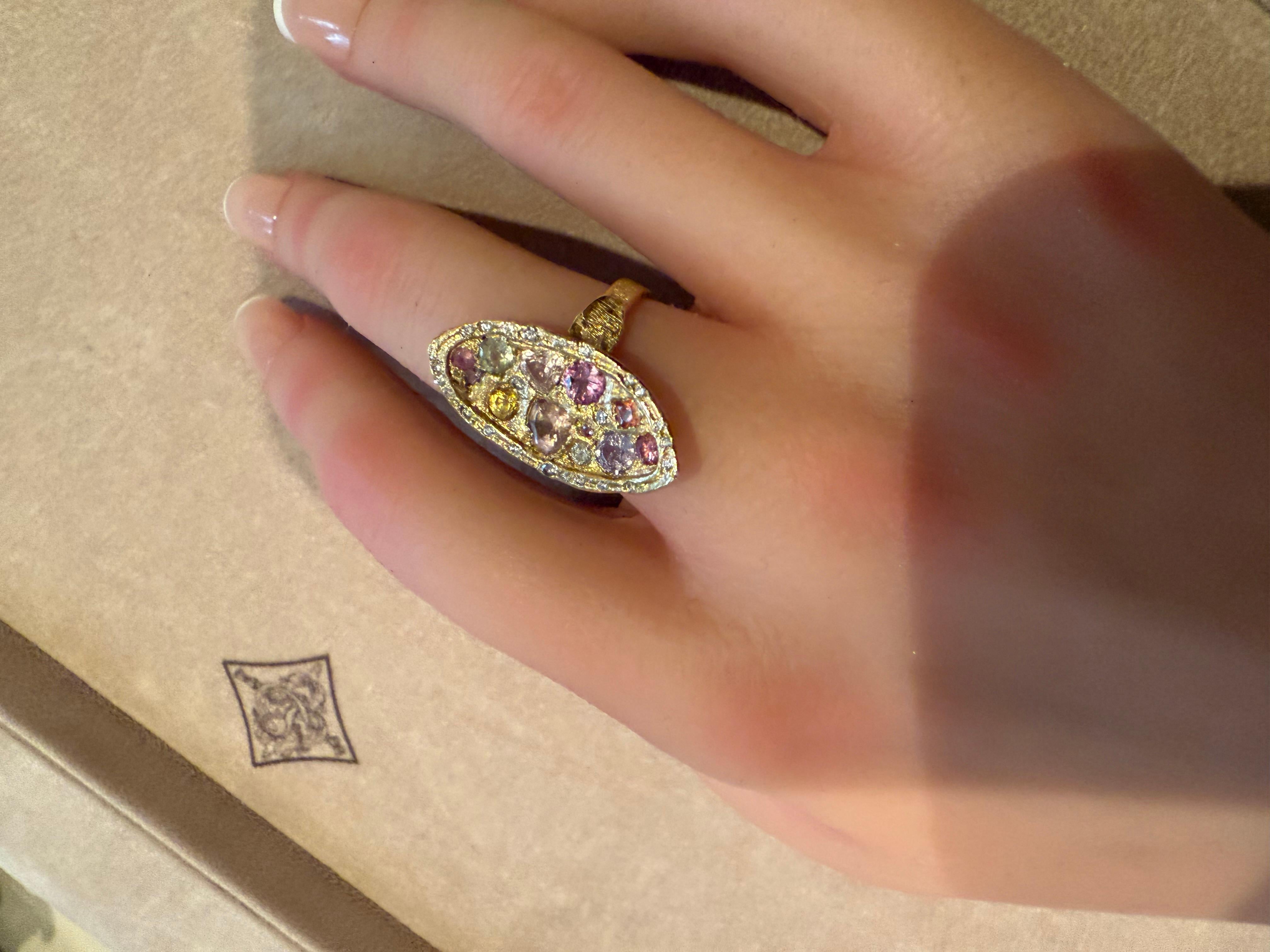 Leto Lama Marquise Cocktail Ring Geometric Sapphires with Diamonds 18 Ct Gold For Sale 8