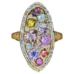 Leto Lama Marquise Cocktail Ring Zaffiri geometrici e diamanti in oro 18 carati