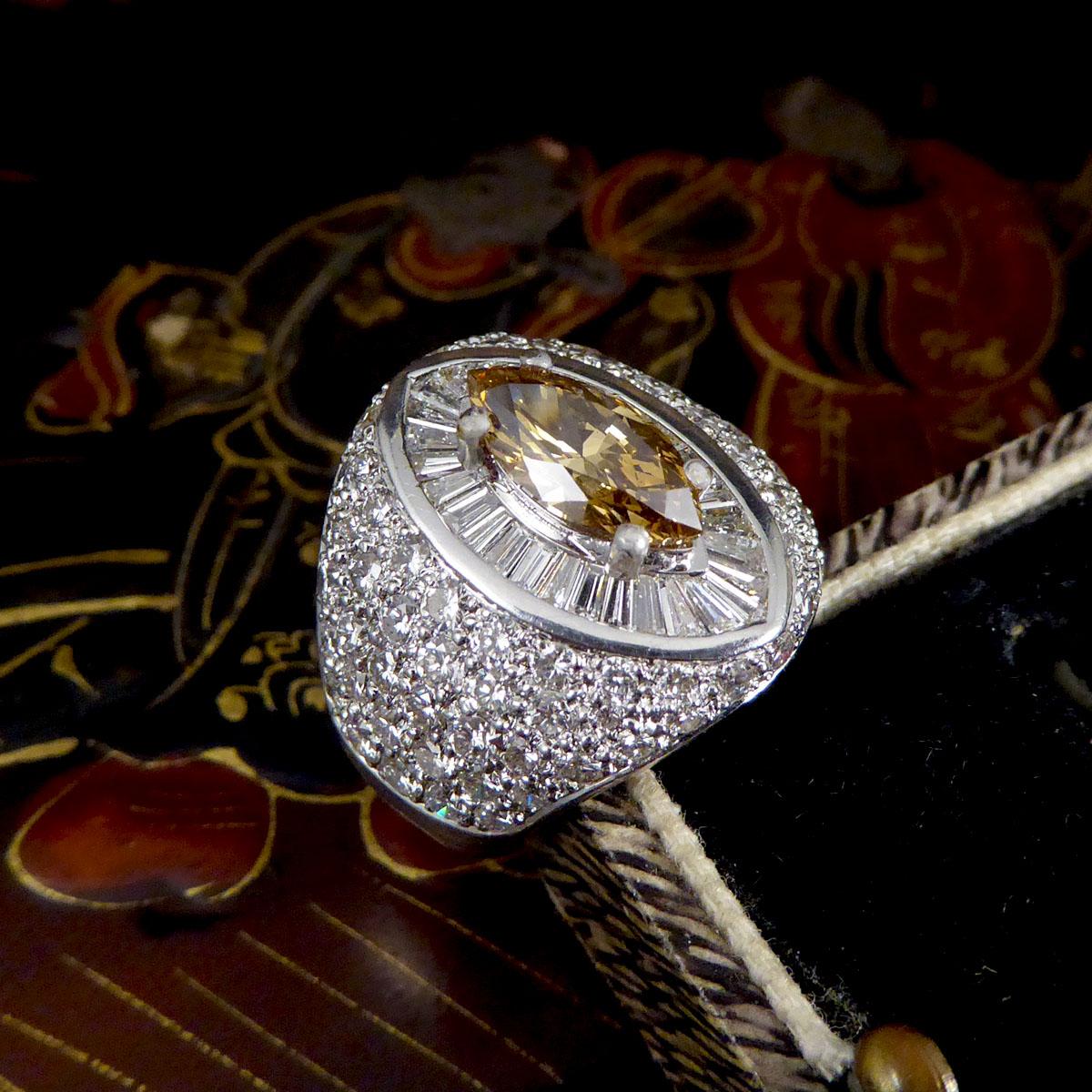 Marquise Cognac Diamond Cluster Dome Ring in 18ct White Gold 1