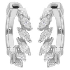 Marquise Cut 0.55Ct Natural Diamond Huggies Hoop Earrings 14K White Gold Jewelry