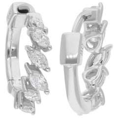 Marquise Cut 0.55Ct Natural Diamond Huggies Hoop Earrings 18K White Gold Jewelry