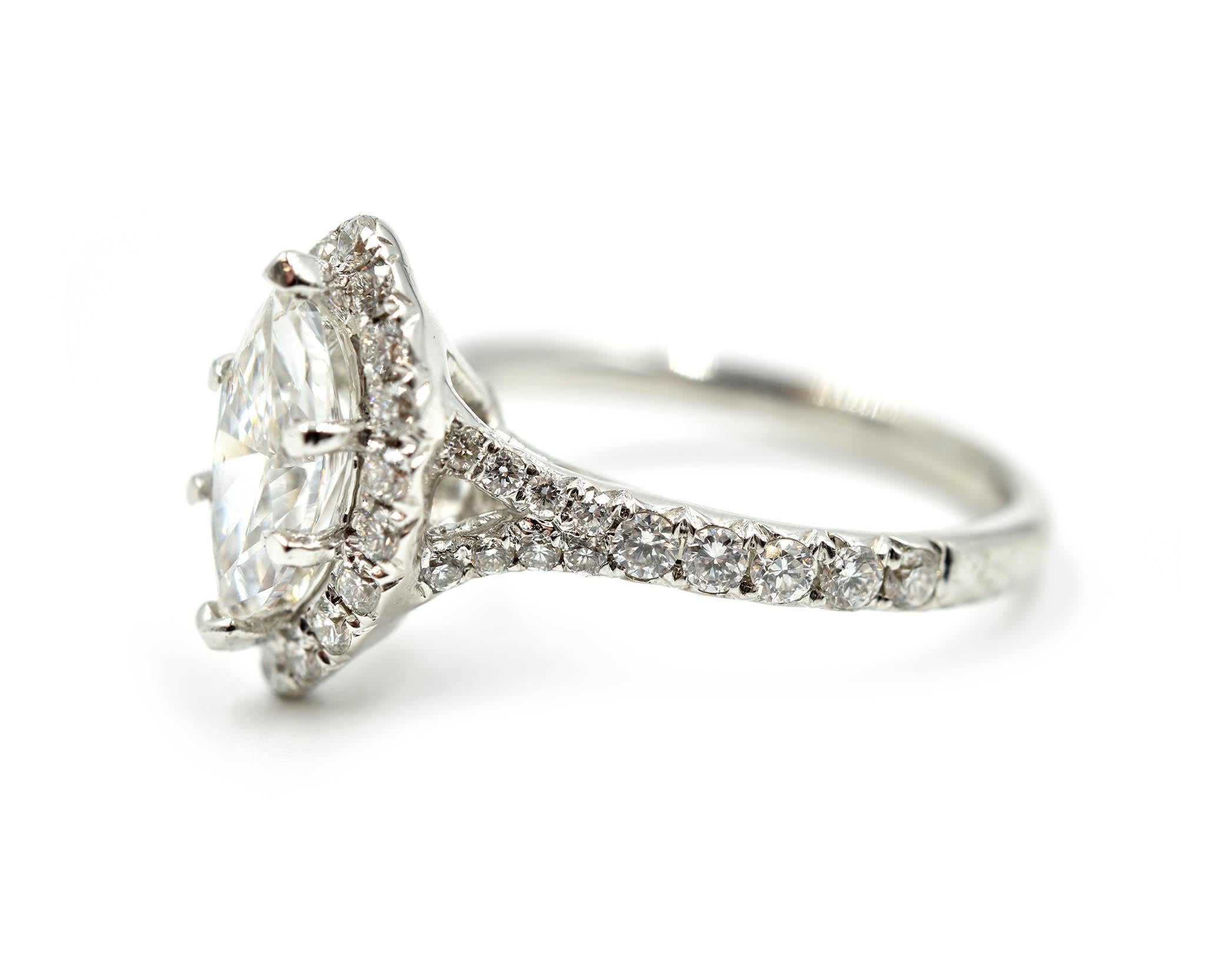 Marquise Cut 1.00 Carat Diamond Halo Engagement Ring In Excellent Condition In Scottsdale, AZ