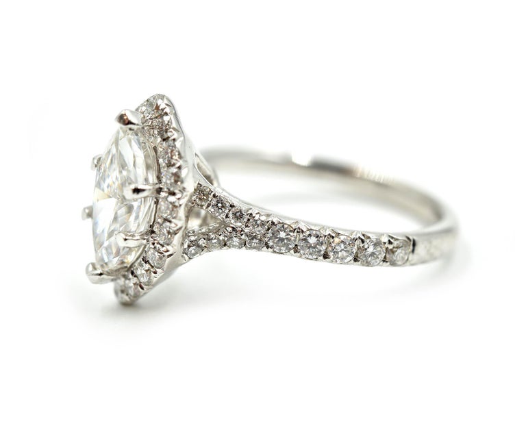 Marquise Cut 1.00 Carat Diamond Halo Engagement Ring For Sale at 1stDibs
